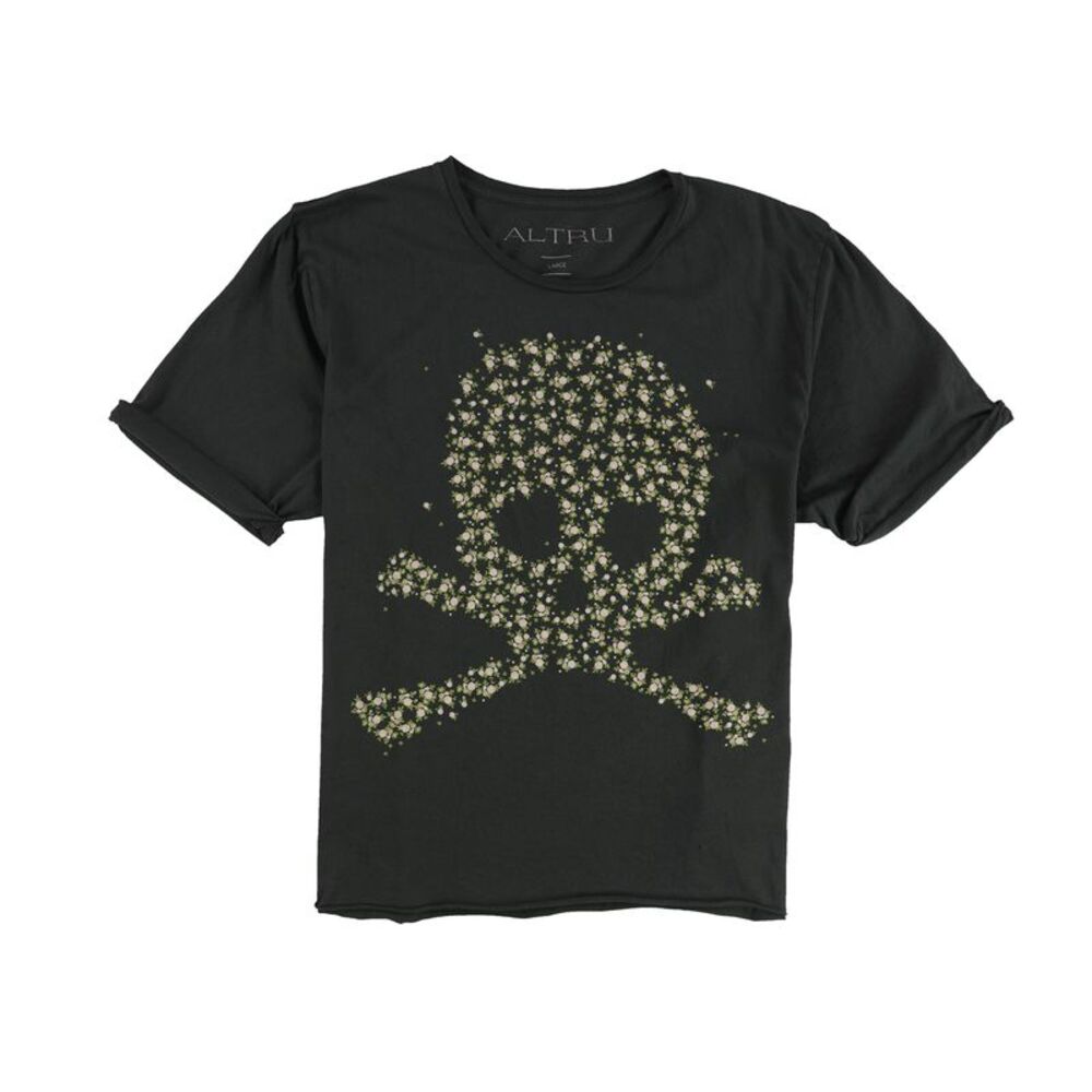Altru Womens Ditsy Rose Skull Graphic T-Shirt, Black, L, DM